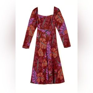 FARM RIO NWT Red Delicate Leaves Midi Dress